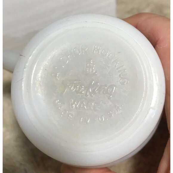 Fire King Mugs Vtg Anchor Hocking Orange White Pattern Milk Glass Set Of 3 USA - Picture 12 of 16